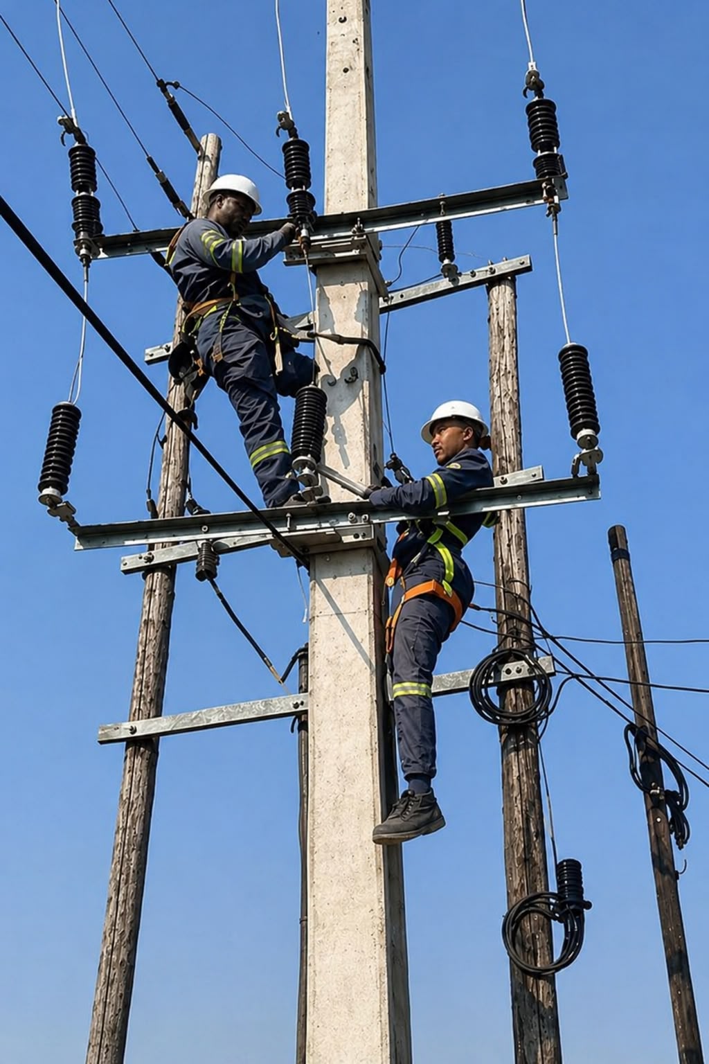 TRAC technicians working on power line structure